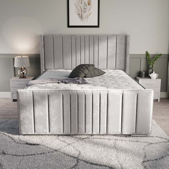 Cambridge Upholstered Ottoman Bed - Silver Plush Velvet