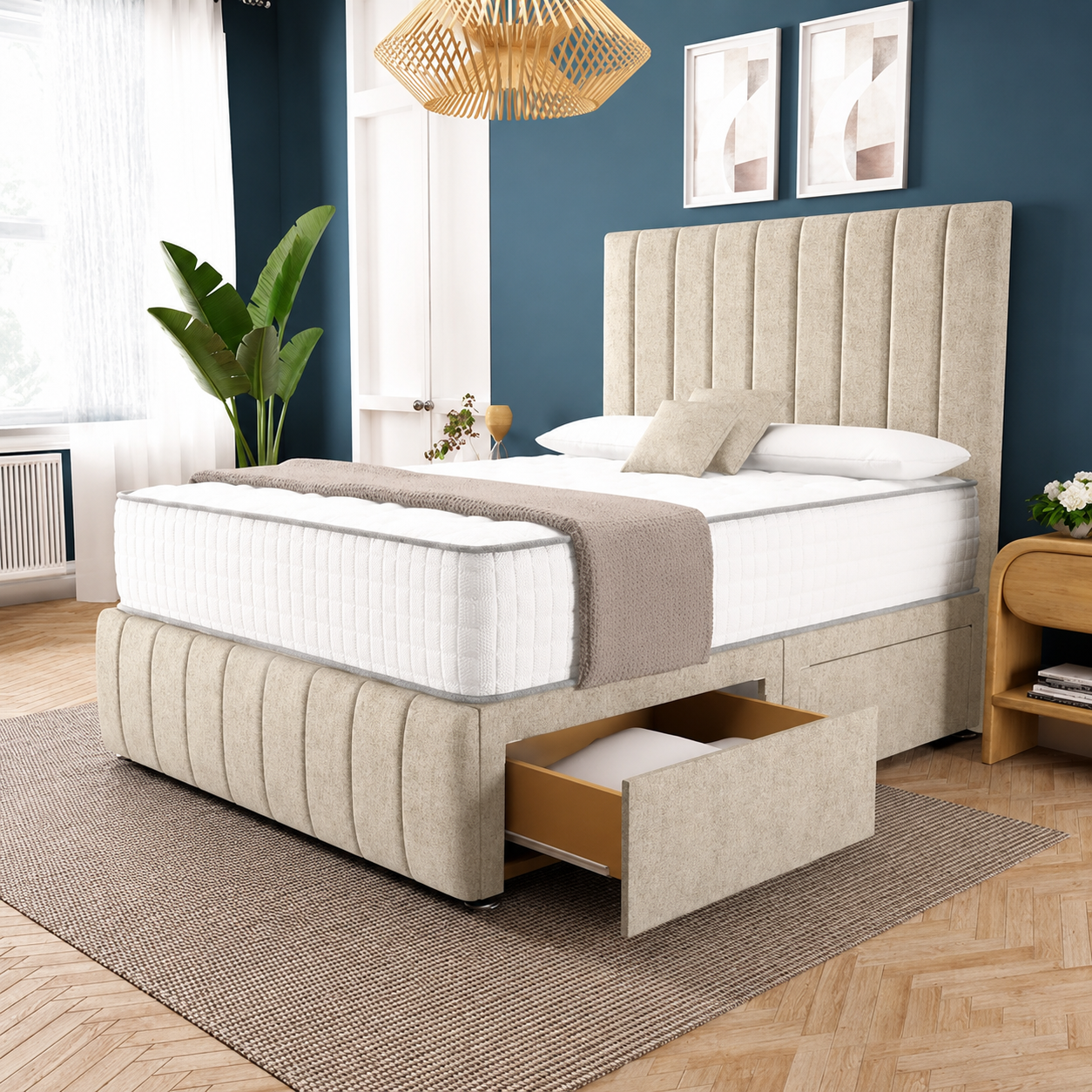 Sydney Divan Bed - Cream Chenille