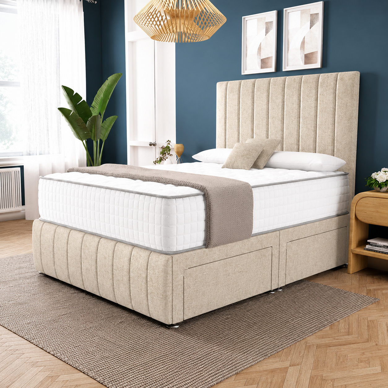 Sydney Divan Bed - Cream Chenille