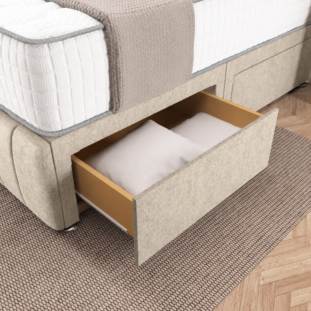 Sydney Divan Bed - Cream Chenille