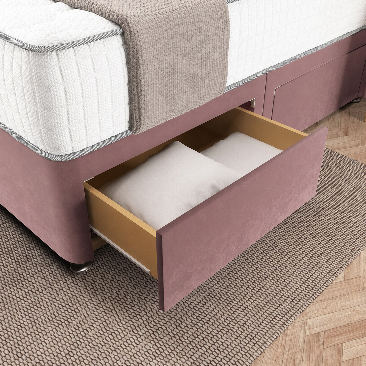 Sydney Divan Bed - Pink Plush Velvet