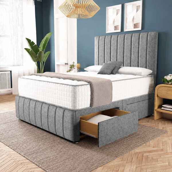 Sydney Divan Bed - Silver Chenille