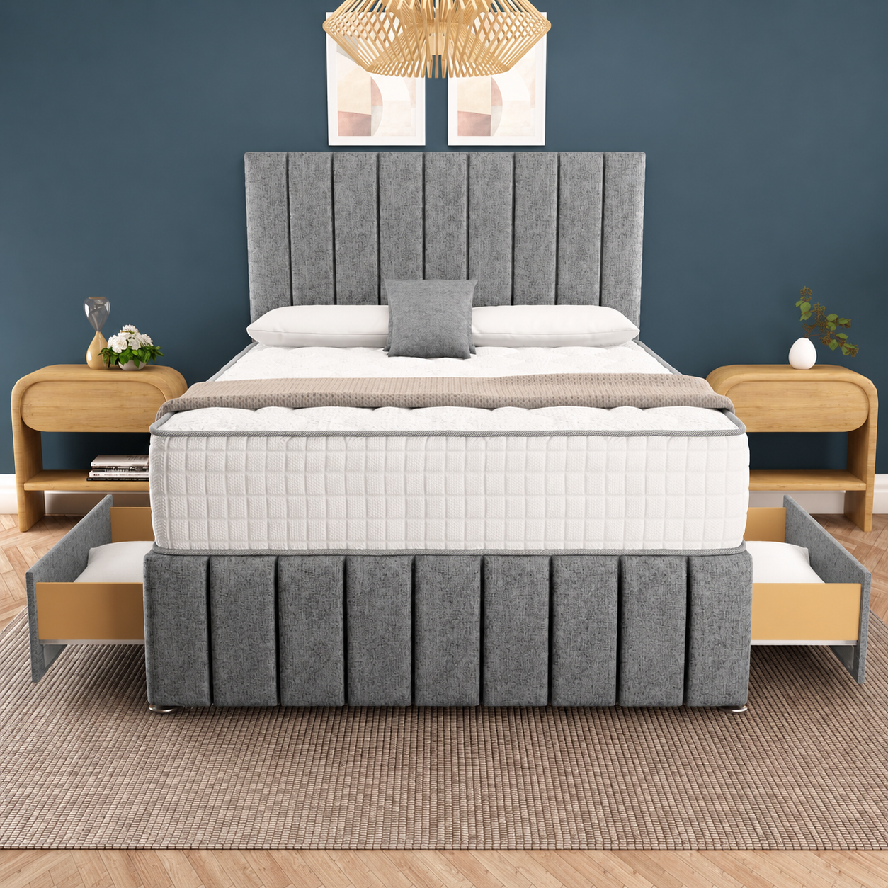 Sydney Divan Bed - Silver Chenille