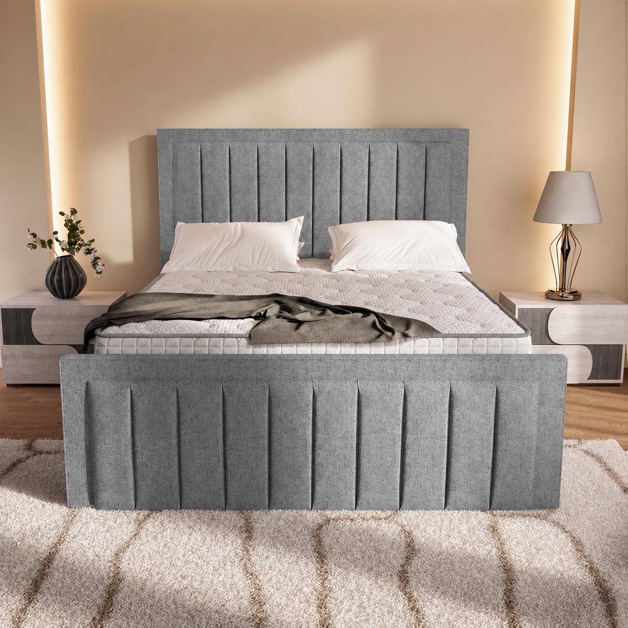 Hamilton Upholstered Bed - Silver Chenille