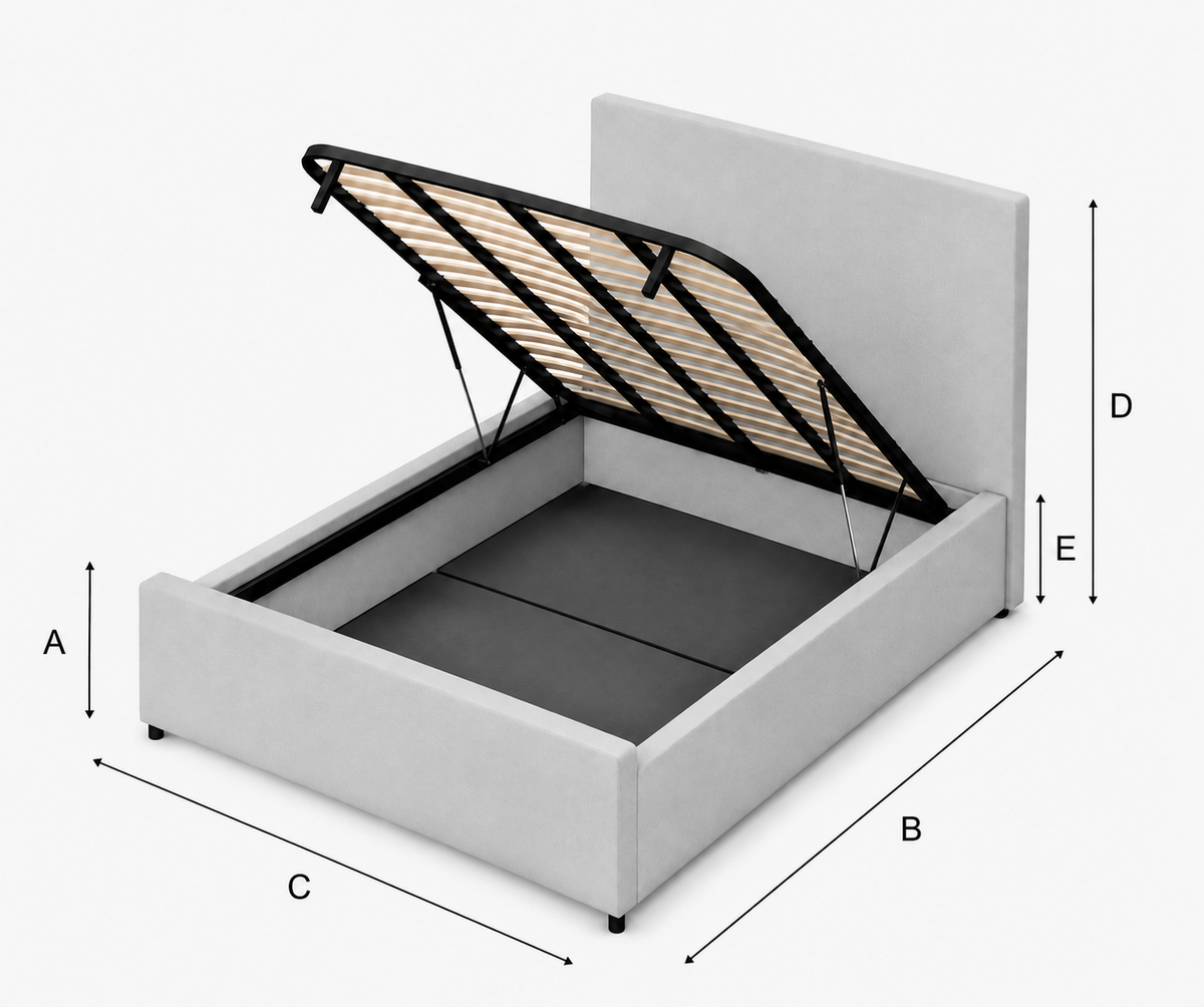 Milan Upholstered Ottoman Bed - Cream Plush Velvet dimensions