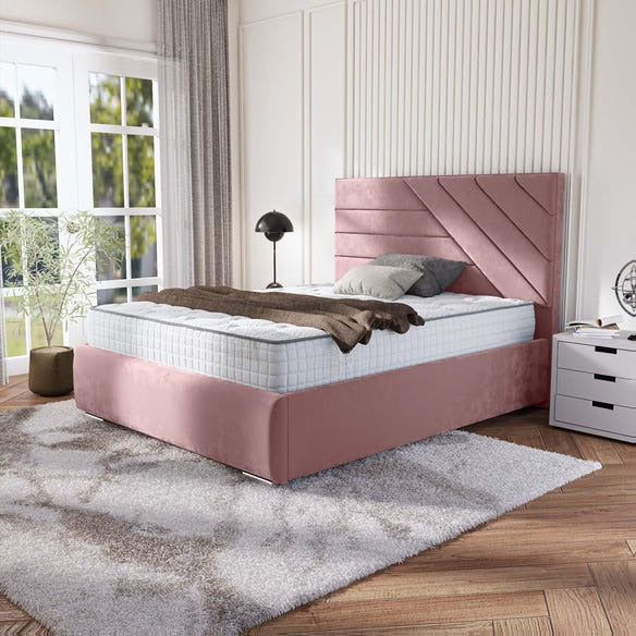 Chicago Upholstered Bed - Pink Plush Velvet