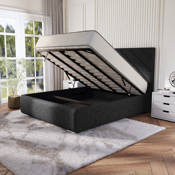 Chicago Upholstered Ottoman Bed - Black Chenille
