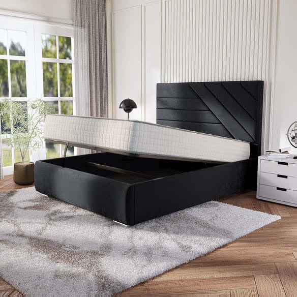 Chicago Upholstered Ottoman Bed - Black Plush Velvet