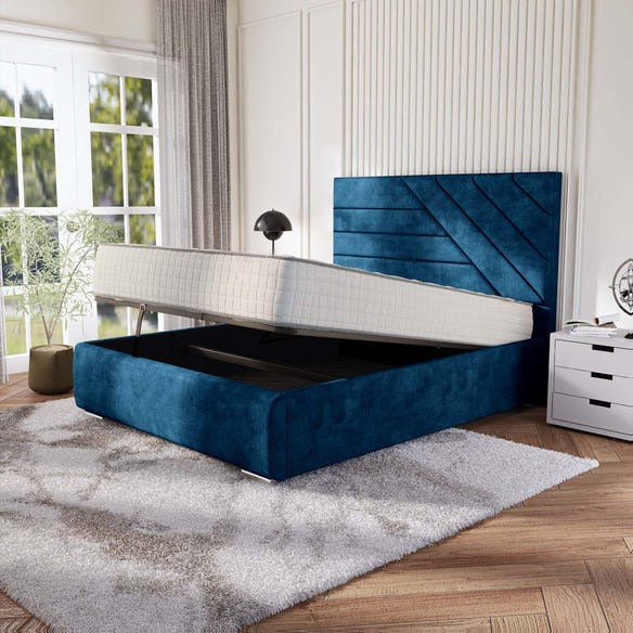 Chicago Upholstered Ottoman Bed - Blue Coniston