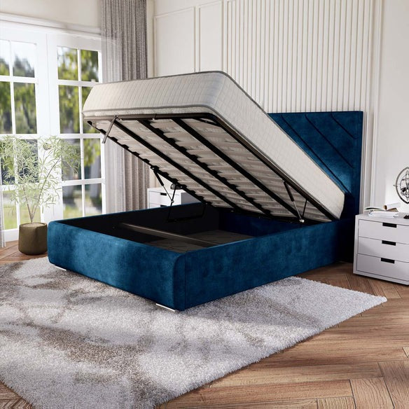 Chicago Upholstered Ottoman Bed - Blue Coniston