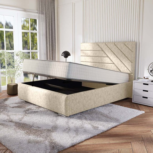 Chicago Upholstered Ottoman Bed - Cream Chenille