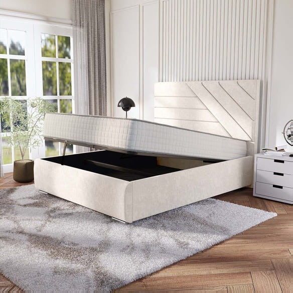 Chicago Upholstered Ottoman Bed - Cream Naples