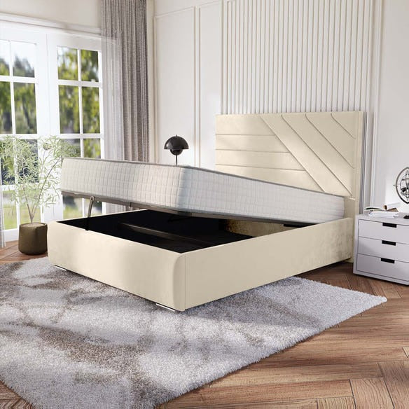 Chicago Upholstered Ottoman Bed - Cream Plush Velvet