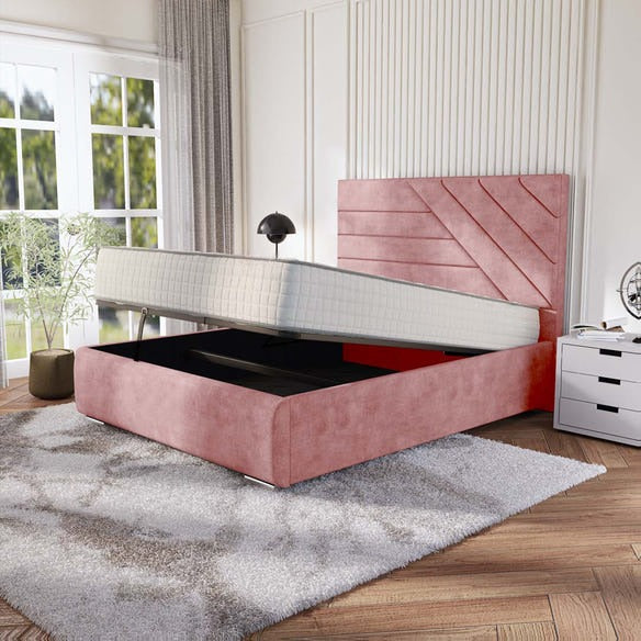Chicago Upholstered Ottoman Bed - Pink Coniston
