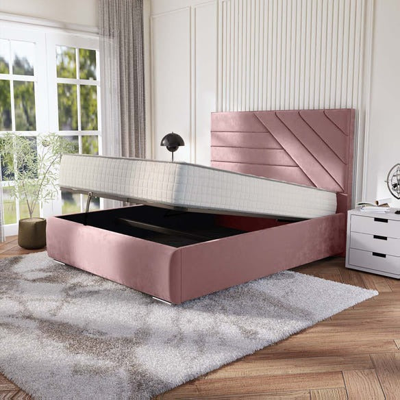 Chicago Upholstered Ottoman Bed - Pink Plush Velvet