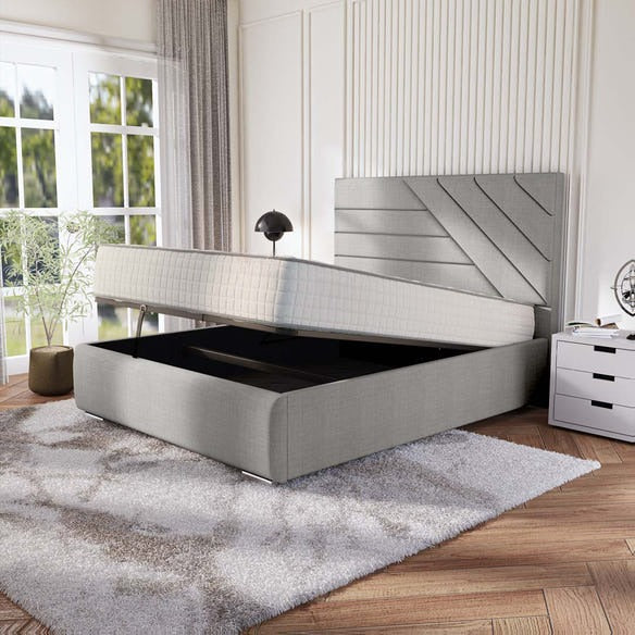 Chicago Upholstered Ottoman Bed - Silver Linoso