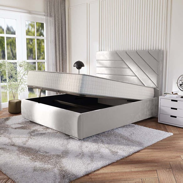 Chicago Upholstered Ottoman Bed - Silver Plush Velvet