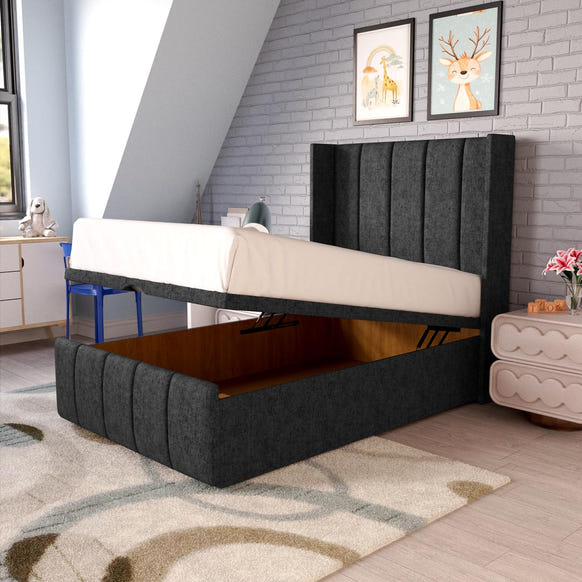 Cidra Kids Wingback Ottoman Divan Bed - Black Chenille