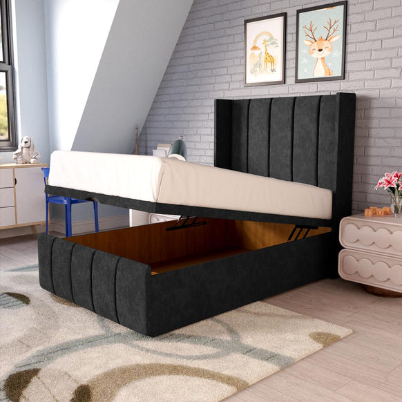 Cidra Kids Wingback Ottoman Divan Bed - Black Naples