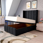 Cidra Kids Wingback Ottoman Divan Bed - Black Plush Velvet