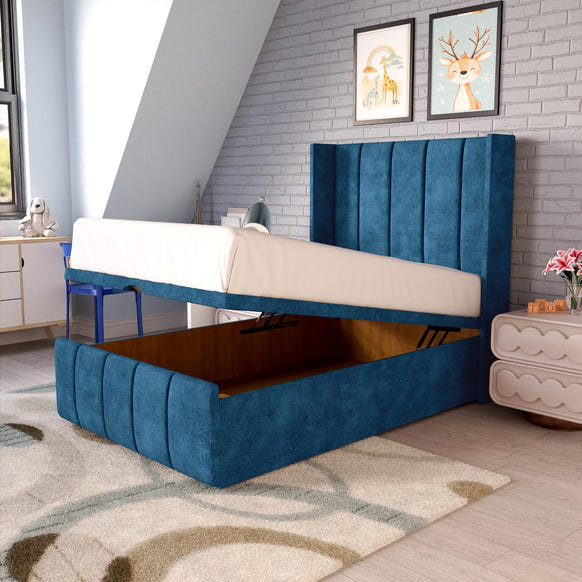 Cidra Kids Wingback Ottoman Divan Bed - Blue Coniston