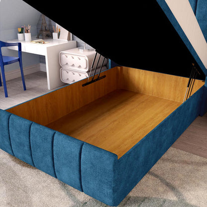 Cidra Kids Wingback Ottoman Divan Bed - Blue Coniston