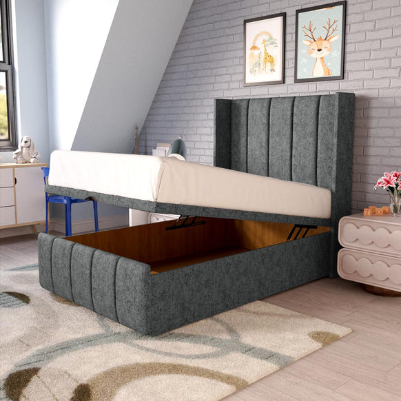 Cidra Kids Wingback Ottoman Divan Bed - Charcoal Chenille