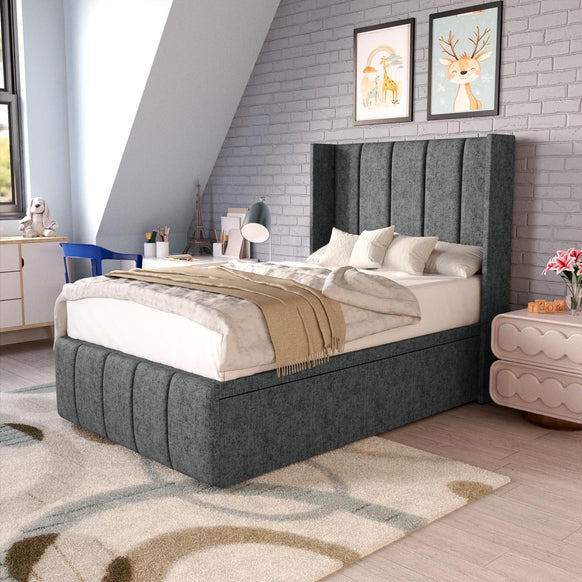 Cidra Kids Wingback Ottoman Divan Bed - Charcoal Chenille