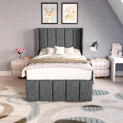 Cidra Kids Wingback Ottoman Divan Bed - Charcoal Chenille