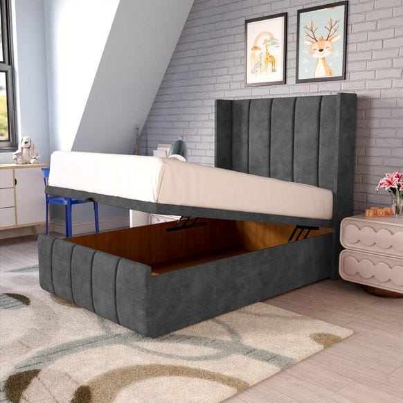 Cidra Kids Wingback Ottoman Divan Bed - Charcoal Coniston