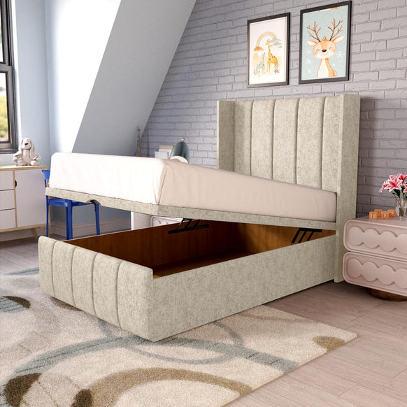 Cidra Kids Wingback Ottoman Divan Bed - Cream Chenille