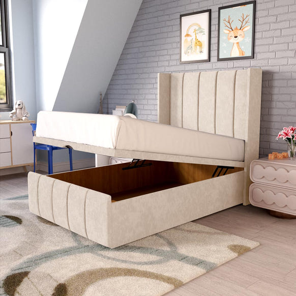 Cidra Kids Wingback Ottoman Divan Bed - Cream Naples