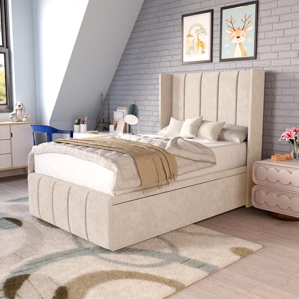 Cidra Kids Wingback Ottoman Divan Bed - Cream Naples