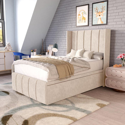 Cidra Kids Wingback Ottoman Divan Bed - Cream Naples