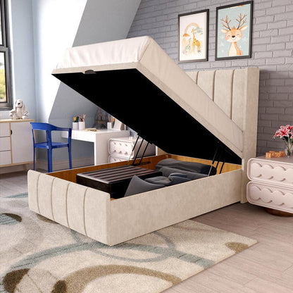 Cidra Kids Wingback Ottoman Divan Bed - Cream Naples