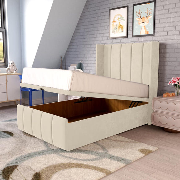 Cidra Kids Wingback Ottoman Divan Bed - Cream Plush Velvet