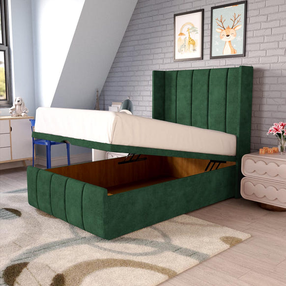 Cidra Kids Wingback Ottoman Divan Bed - Emerald Coniston