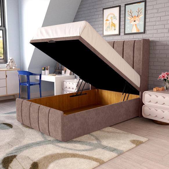 Cidra Kids Wingback Ottoman Divan Bed - Mauve Naples