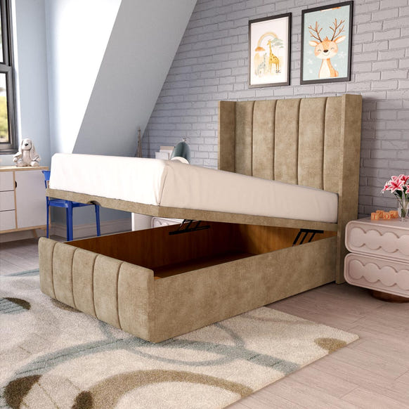 Cidra Kids Wingback Ottoman Divan Bed - Mink Coniston