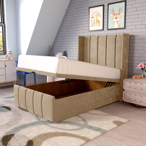 Cidra Kids Wingback Ottoman Divan Bed - Mink Plush Velvet