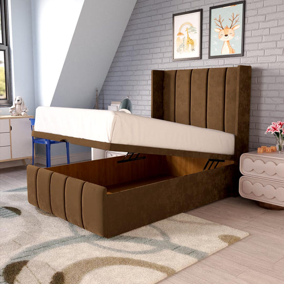 Cidra Kids Wingback Ottoman Divan Bed - Mocca Plush Velvet