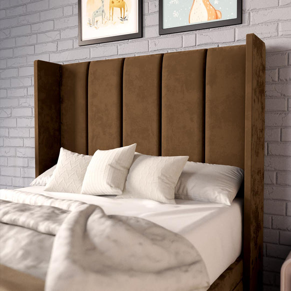 Cidra Kids Wingback Ottoman Divan Bed - Mocca Plush Velvet