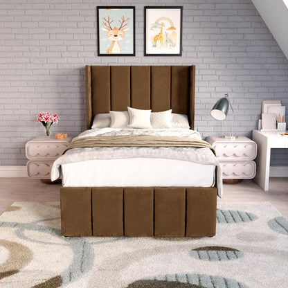 Cidra Kids Wingback Ottoman Divan Bed - Mocca Plush Velvet