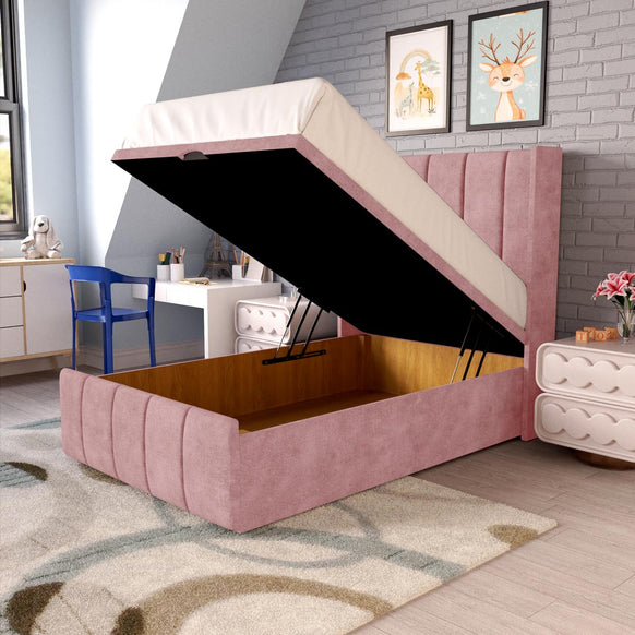 Cidra Kids Wingback Ottoman Divan Bed - Pink Coniston