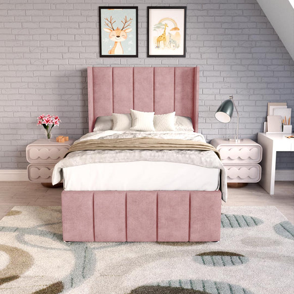 Cidra Kids Wingback Ottoman Divan Bed - Pink Coniston