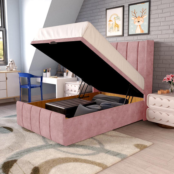Cidra Kids Wingback Ottoman Divan Bed - Pink Coniston