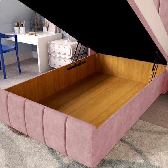 Cidra Kids Wingback Ottoman Divan Bed - Pink Coniston