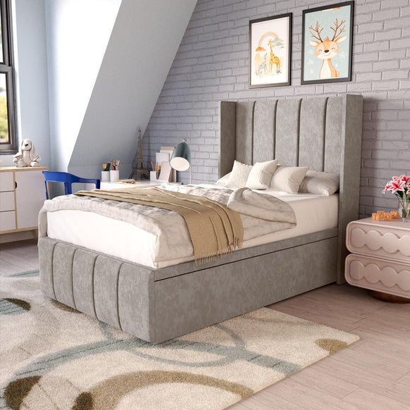 Cidra Kids Wingback Ottoman Divan Bed - Seal Grey Naples