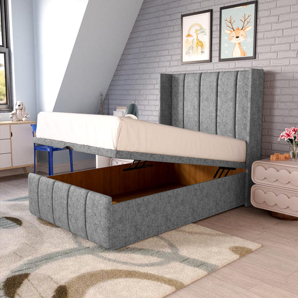 Cidra Kids Wingback Ottoman Divan Bed - Silver Chenille