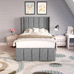 Cidra Kids Wingback Ottoman Divan Bed - Silver Chenille